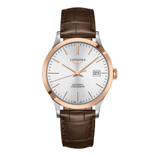 LONGINES/浪琴  開創(chuàng)者系列 自動(dòng)機(jī)械表精鋼玫瑰金表殼鱷魚皮表帶男表40毫米L2.821.5.72.2