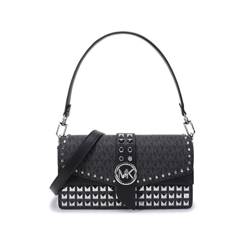 Michael Kors/邁克·科爾斯【22春夏新款】女士GREENWICH系列人造革鉚釘裝飾手提單肩斜挎包腋下包老花圖案中號 30H1SGRL2B
