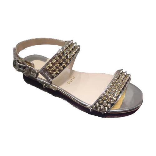  CL紅底鞋 22年春夏 女士 平底涼鞋 香檳色鉚釘平底涼鞋 BIKE FLAT Light Gold 預(yù)定商品1-3周發(fā)貨