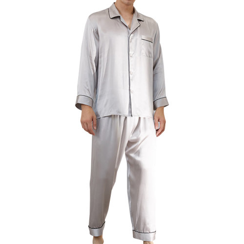 GeleiStory/GeleiStory 春夏新款 男士長袖長褲真絲睡衣套裝桑蠶絲家居服男裝＞男士睡衣/家居服＞男睡衣/家居服