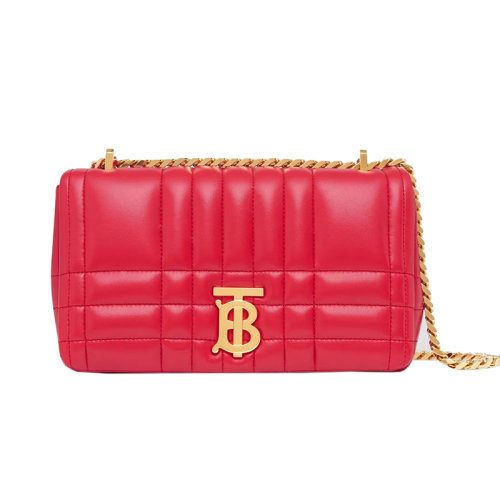 BURBERRY/博柏利 22新款 Lola系列 女士小號(hào)亮紅色羔羊皮半硬質(zhì)絎縫包拋光金色鏈條TB字母組合翻蓋斜挎肩背包80595121