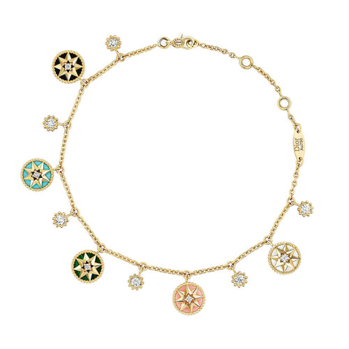 DIOR/迪奧 Rose des vents羅盤(pán)系列 18K金黃金鑲嵌鉆石和多種硬石八角星羅盤(pán)手鏈 JRDV95134_0000
