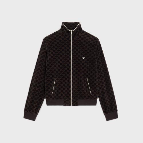  CELINE賽琳思琳 22年秋冬 女士 夾克 TRIOMPHE天鵝絨平紋針織拉鏈衛(wèi)衣 2Y597811P.38NM