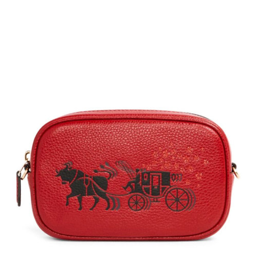 COACH/蔻馳JES系列女士紅色配黑色Saffiano皮革經(jīng)典雙C字母牛車印花拉鏈開合單肩包斜挎包腰包女包 C2256IMFFL