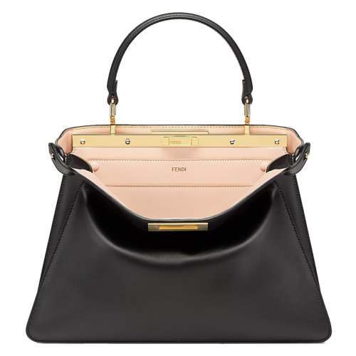 FENDI/芬迪  PEEKABOO ISEEU系列 黑色小牛皮金屬配件粉紅色納帕內(nèi)部中號(hào)手提包8BN321A6V3F1CJZ