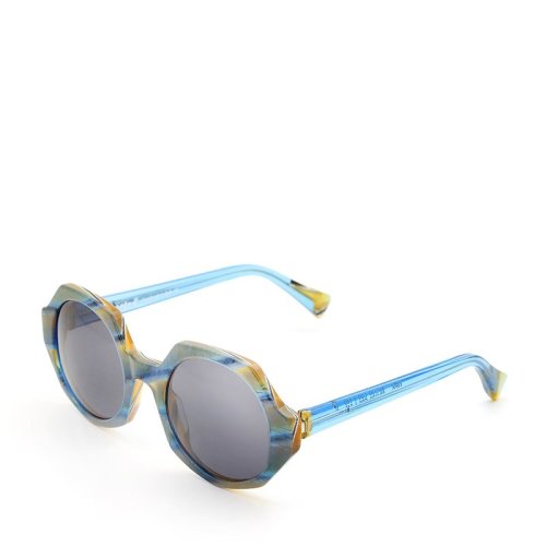 2ND FRAME/框框  黃條紋透藍圓框太陽鏡 7099004X