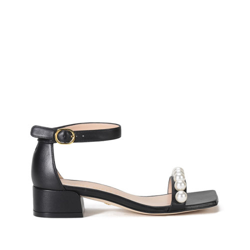Stuart Weitzman/斯圖爾特韋茨曼 2021款 女士牛皮斜方頭一字帶粗跟鞋涼鞋 NUDISTJUNE SQU PEARLS