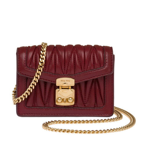 MiuMiu/繆繆  紅色 女士MIU CONFIDENTIAL軟羊革迷你手包 5TT123_N88_F0383