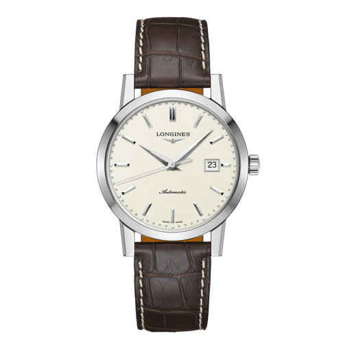 LONGINES/浪琴  經(jīng)典復(fù)刻系列 自動(dòng)機(jī)械表精鋼表殼皮質(zhì)表帶米色表盤(pán)男表40毫米L4.825.4.92.2