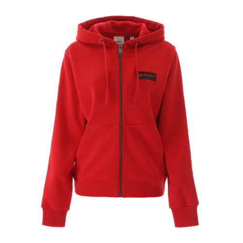 Burberry/博柏利 女裝 服裝 紅色格紋連帽拉鏈抽繩 女士衛(wèi)衣 8024544