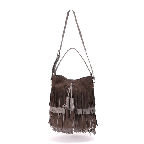 SANTONI(圣東尼) 【寺庫(kù)限量】SANTONI/圣東尼女士翻毛皮流蘇單肩包DFBBA1445FO-H2MBM20 深棕色