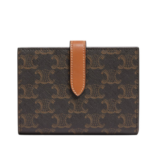 CELINE/賽琳  女士中號(hào)黃褐色凱旋帆布小羊皮錢包10B642DB7.04LU