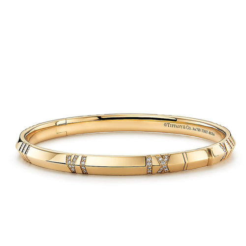 Tiffany & Co./蒂芙尼  Atlas X系列 18K金黃金配以100顆圓形明亮式切割鉆石羅馬數(shù)字手鐲GRP11689