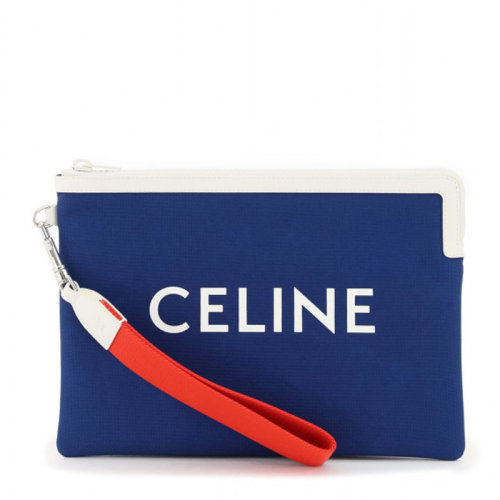 CELINE/賽琳 女士亮藍色尼龍配皮經(jīng)典字母徽標印花裝飾拉鏈開合錢夾錢包卡包手包腕包手拿包女包 10E632DEQ-06BB