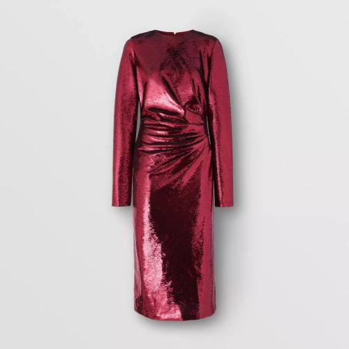  BURBERRY 22年秋冬 女士 亮片彈力尼龍縮褶連衣裙 80547271