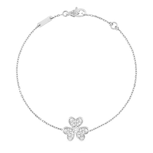 Van Cleef & Arpels/梵克雅寶 經(jīng)典Frivole?系列 迷你18K金白金滿鉆三花瓣手鏈 VCARP3W200