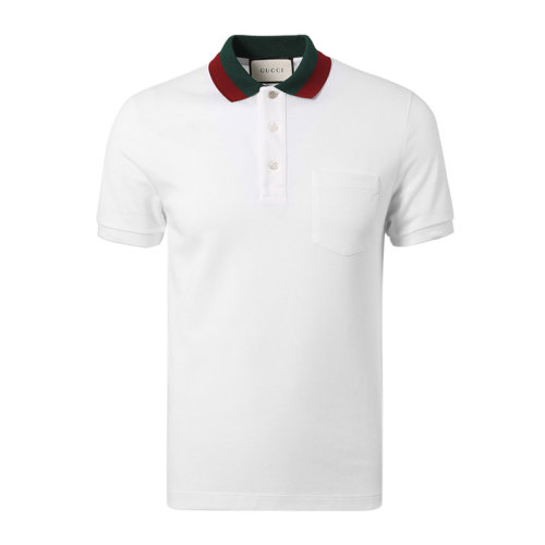 GUCCI 古馳   男裝 服飾 白色翻領(lǐng)紅綠衣領(lǐng)時(shí)尚休閑  男士短PoloT恤