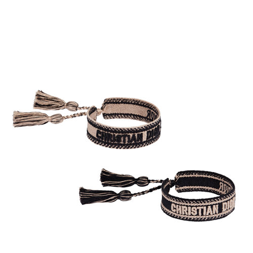 DIOR/迪奧 22新款J'ADIOR系列 女士黑色/米色棉布刺繡流蘇手鏈套裝B0961ADRCO_D06N