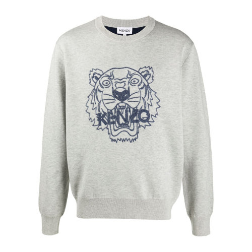 Kenzo 高田賢三 男裝 服裝 灰色羊毛經(jīng)典虎頭圓領(lǐng) 男士毛衣