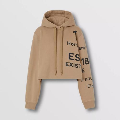  BURBERRY 22年秋冬 女士 Horseferry 印花棉質(zhì)短款連帽衫 80607011