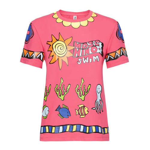 MOSCHINO 莫斯奇諾 女士 服裝  圓領(lǐng)粉色太陽(yáng)卡通圖案印花T恤 女士短袖T恤