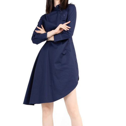 bifu by xingchen/彼伏 深藍(lán)色中式側(cè)門襟不對稱襯衫女士連衣裙