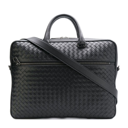 Bottega veneta 葆蝶家   男士黑色皮革編織手提包公文包斜挎包