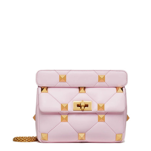 Valentino/華倫天奴 21新款 ROMAN STUD系列 女士中號北方玫瑰納帕小羊皮柳丁翻蓋金屬扣鏈條單肩斜挎包WW2B0I82BSFM26