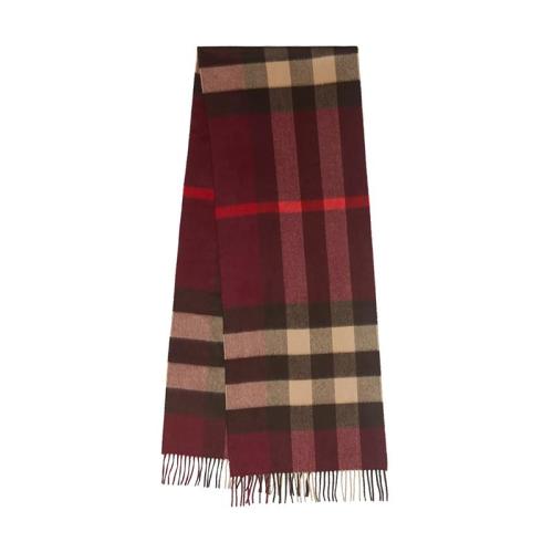 BURBERRY/博柏利 22年早春新款 男女同款勃艮第酒紅色純羊絨格紋流蘇圍巾80216931