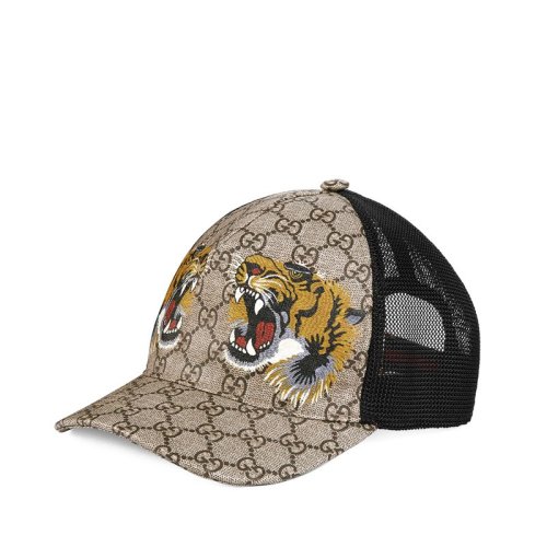  GUCCI/古馳   男士米色帆布虎頭印花棒球帽4268874HB132160