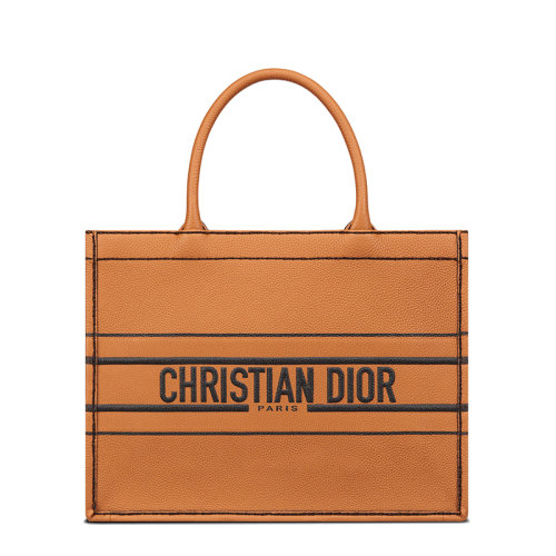DIOR/迪奧 22春夏新款BOOK TOTE系列 女士中號棕色粒面牛皮革“CHRISTIAN DIOR PARIS”印花手提托特包M1266CBDD_M47M