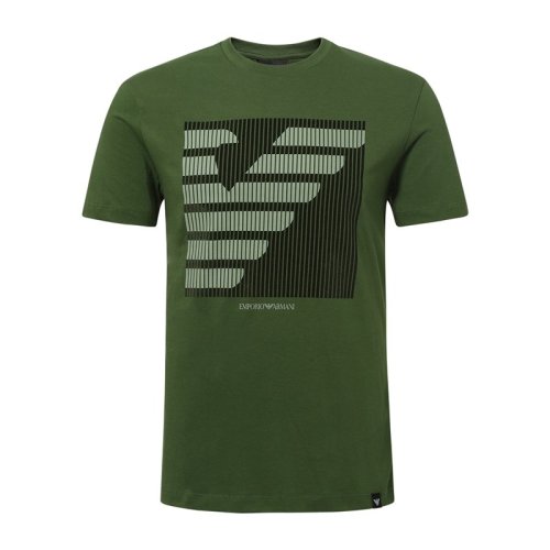 Emporio Armani/安普里奧阿瑪尼 時尚休閑條紋LOGO印花軍綠色圓領男士短袖T恤 3Z1T89_1J00Z_0534