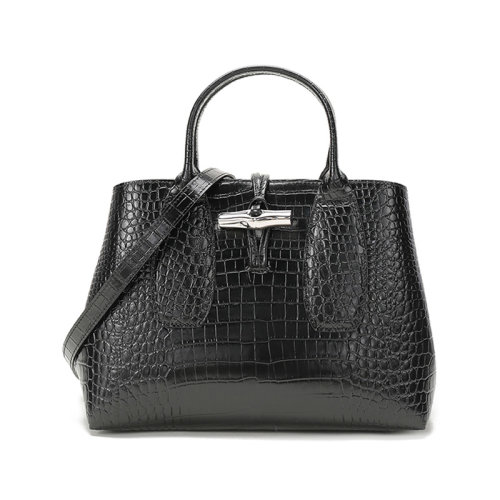 Longchamp/瓏驤  女士ROSEAU系列中號(hào)牛皮手提單肩斜挎包竹節(jié)包 10058 HTS