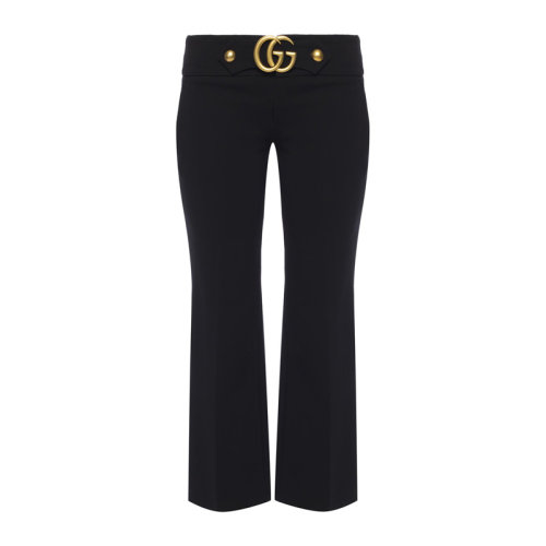 GUCCI/古馳  女裝 服飾 黑色粘膠纖維雙G裝飾喇叭形七分褲女士休閑褲