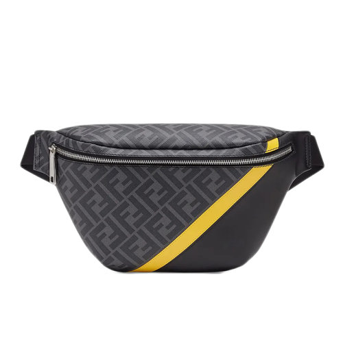 FENDI/芬迪  男士灰色經(jīng)典老花織物拼黃色黑色皮革斜跨包腰包7VA434A9XSF0R2A