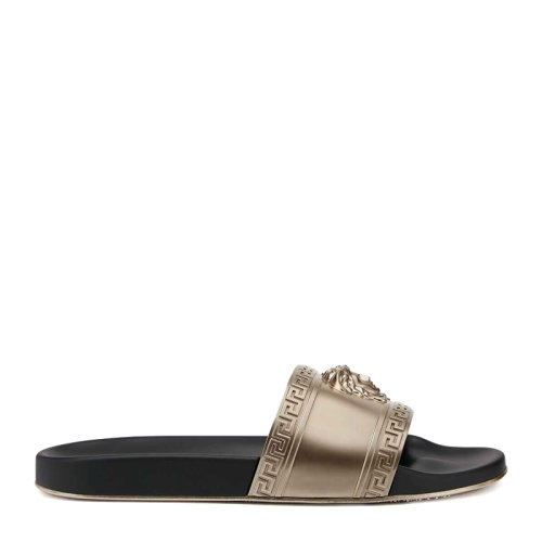 VERSACE/范思哲 男士金色橡膠經(jīng)典美杜莎頭像希臘回紋裝飾疊層鞋底套穿式沙灘鞋拖鞋男鞋 DSU5883-DGOLG-D914