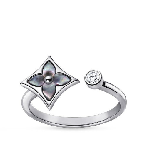 Louis Vuitton/路易威登 經(jīng)典款Color Blossom Mini Star系列 18k金白金花瓣造型貝殼鑲嵌鉆石戒指Q9O84D