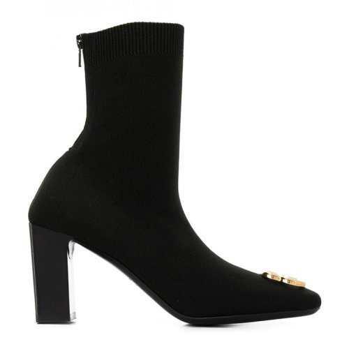 Balenciaga/巴黎世家 女士黑色皮革拼接BB金屬LOGO裝飾短靴高跟鞋及踝靴女鞋 579192-W1SE2-1088