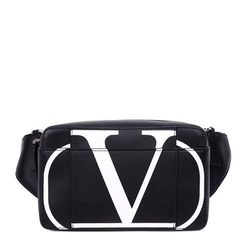Valentino/華倫天奴 男士黑色牛皮經(jīng)典字母徽標(biāo)印花拉鏈開合單肩包斜挎包胸包腰包男包 TY2B0836-PCR-NER