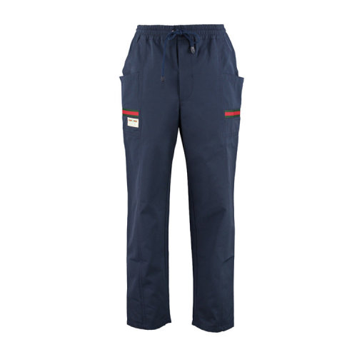 GUCCI/古馳  男士黑色/深藍(lán)色 棉質(zhì)紅綠緞帶裝飾字母提花標(biāo)簽長(zhǎng)褲工裝褲休閑褲 604171-XDBCH-1043  604171XDA17_4206