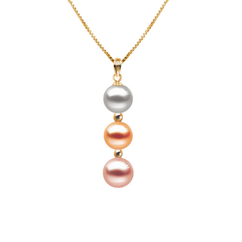 zhuella/珠艾樂 三色天然淡水珍珠 18k金意大利進(jìn)口項(xiàng)圈項(xiàng)鏈