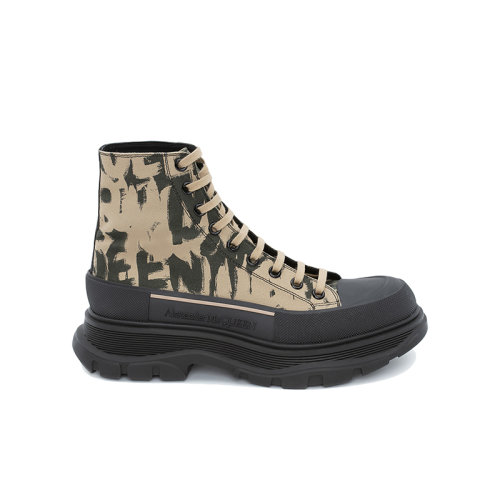 Alexander McQueen/亞歷山大麥昆 22年秋冬新款 Tread Slick系列 男士米色棉質(zhì)滿飾涂鴉高幫運(yùn)動(dòng)鞋帆布鞋705667W4TG49787