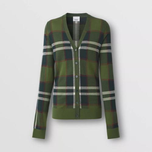  BURBERRY 22年秋冬 女士 格紋嵌花絲棉混紡羊毛開(kāi)衫 80558371