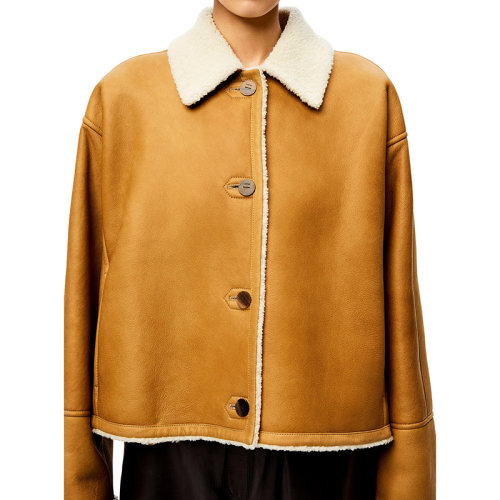 LOEWE/羅意威      女士白色/駝色剪羊毛短夾克S359Y19L17-2073