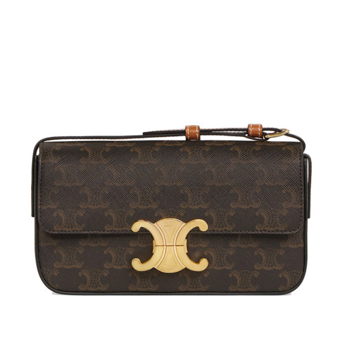 歐洲秒發(fā) CELINE/賽琳 TRIOMPHE系列 女士凱旋印花帆布皮革襯里金扣翻蓋斜挎單肩包194142CUZ.04LU