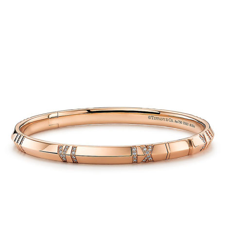Tiffany & Co./蒂芙尼 Atlas X系列 18K金玫瑰金鑲嵌100顆鉆石羅馬數(shù)字手鐲GRP11690
