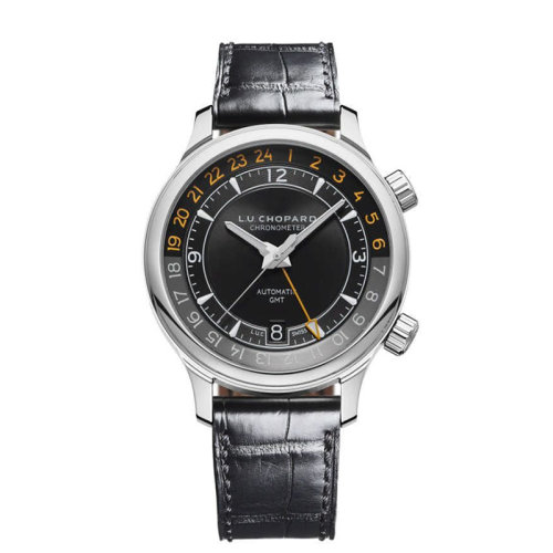 Chopard/蕭邦  L.U.C系列GMT ONE黑色鱷魚(yú)皮自動(dòng)機(jī)械精鋼男士腕表42毫米168579-3001