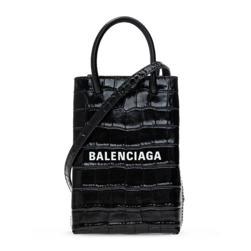 Balenciaga/巴黎世家 女士黑色鱷魚(yú)壓紋皮革字母徽標(biāo)印花手機(jī)座包斜挎包單肩包手提包女包 593826-1U61N 多色可選