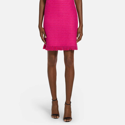 St.John/盛薔山茶紅新穎紋理針織迷你女士半身裙K71Z001