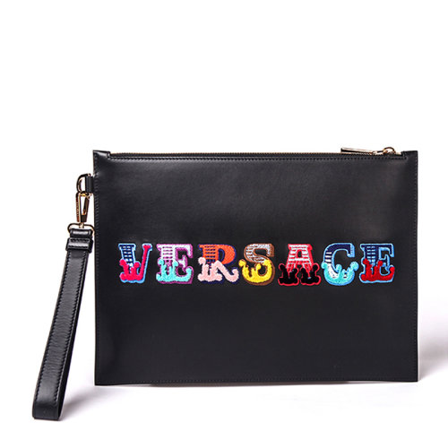 VERSACE/范思哲 男士黑色印花圖案手拿包 DP84725-DRILE4-DMCNH